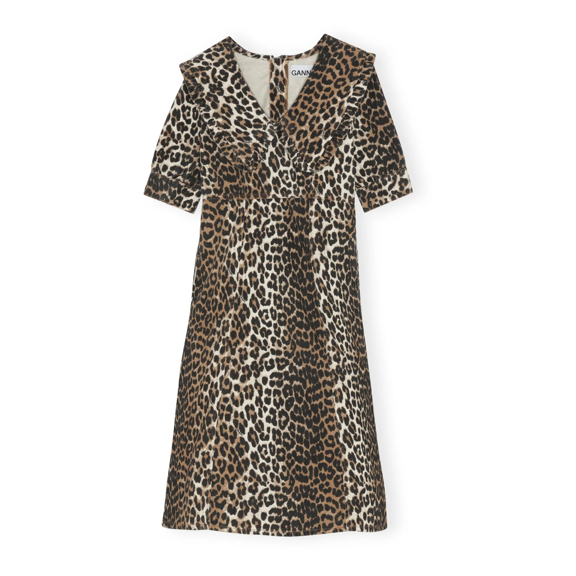 Ganni Leopard Organic Cotton Print Collared Dress