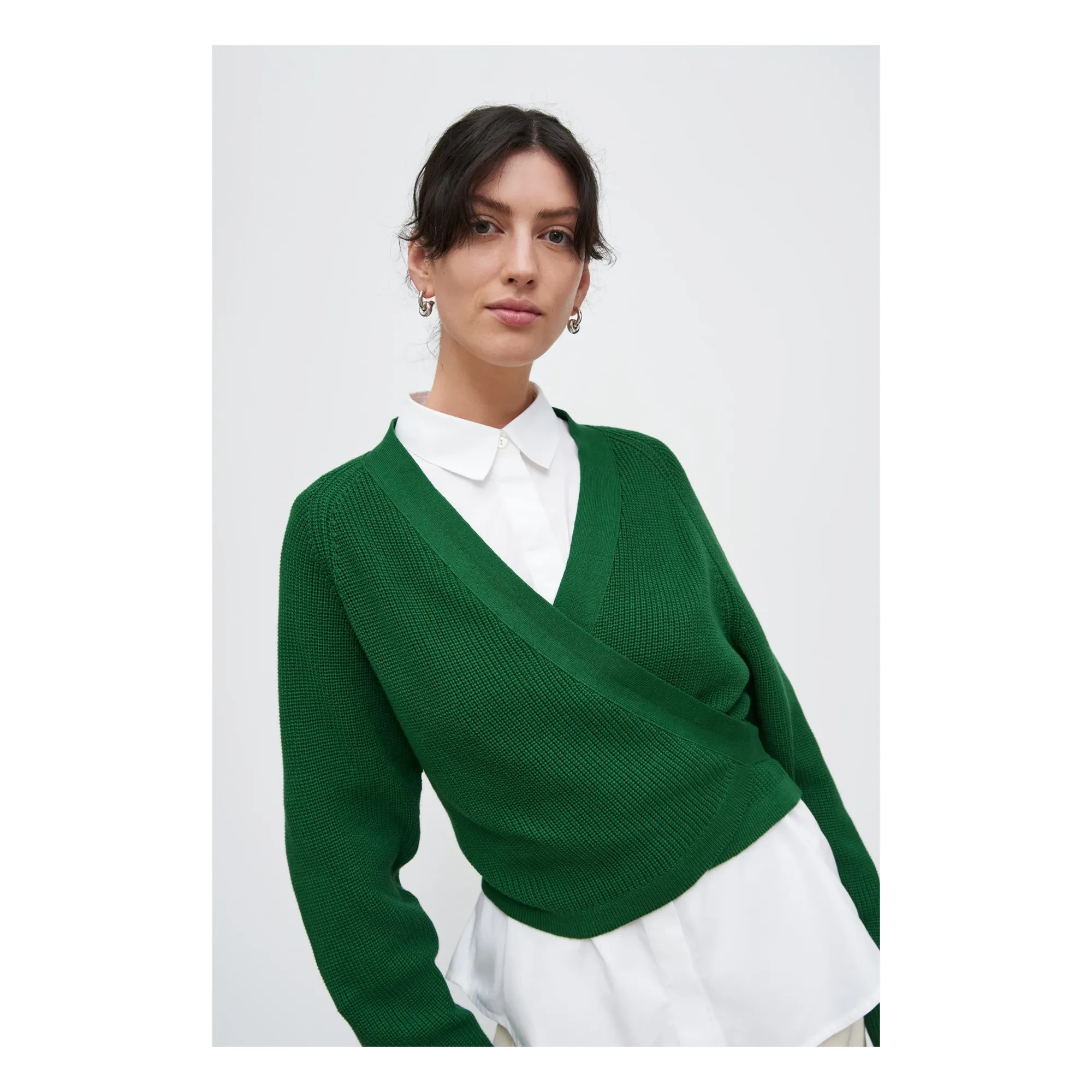 Kowtow Composure Organic Cotton Wrap Over Cardigan Green