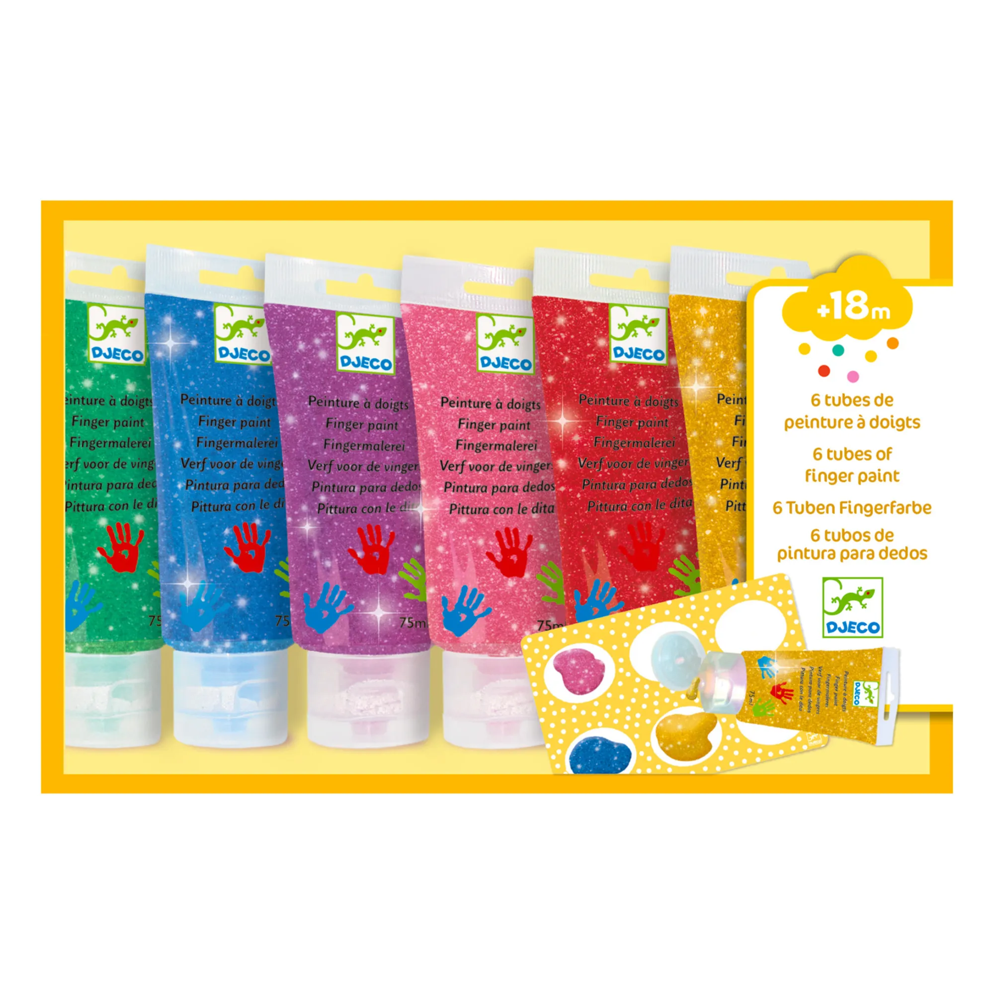 Djeco Multicoloured Glitter Finger Paints - Set Of 6