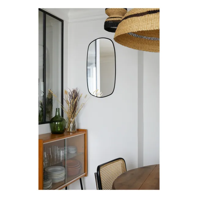 Extra flacher Spiegel mit abgeschrägten Kanten und schwarzer Kontur- Zufallsform 40x75 | Schwarz