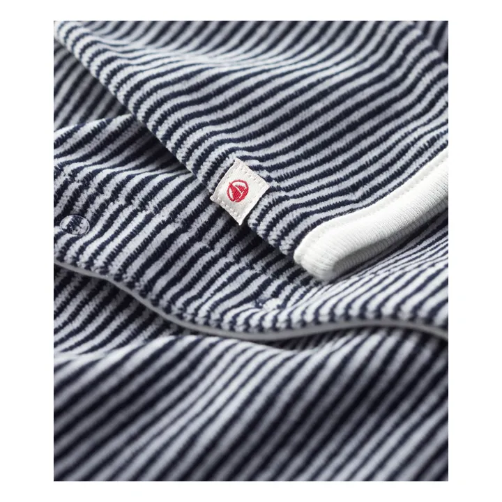 Pijama de terciopelo de algodón orgánico Cameleo con rayas | Azul- Imagen del producto n°1