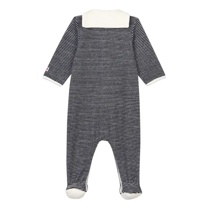 Pijama de terciopelo de algodón orgánico Cameleo con rayas | Azul- Imagen del producto n°2