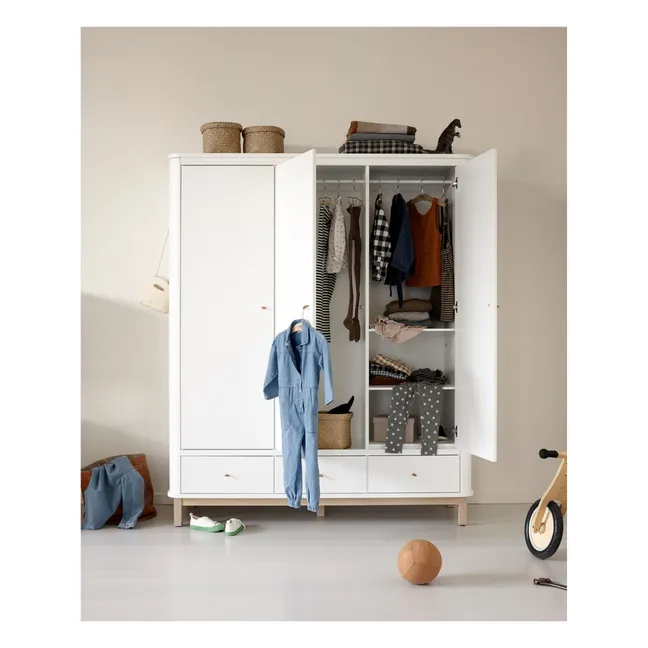 3-Door Oak Wardrobe | White