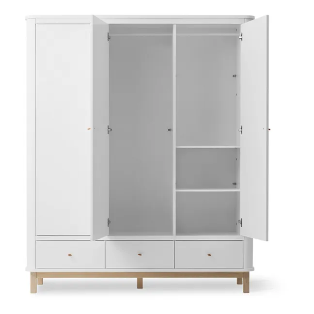 3-Door Oak Wardrobe | White