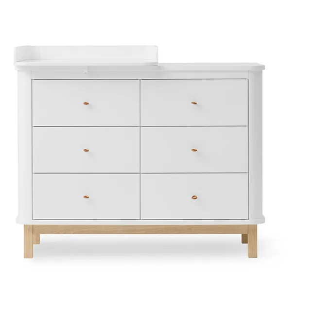 Commode à langer 6 tiroirs chêne, petit plan à langer | Blanc