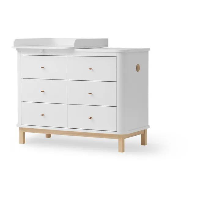 Commode à langer 6 tiroirs chêne, petit plan à langer | Blanc