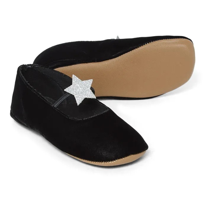 Pantofoline in velluto, motivo: stelle | Nero- Immagine del prodotto n°1