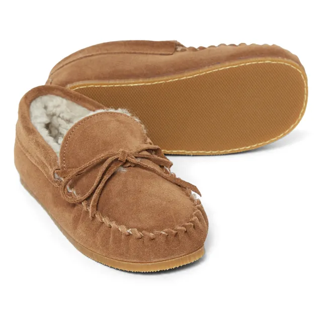 Fur-Lined Moccasin Slippers | Camel