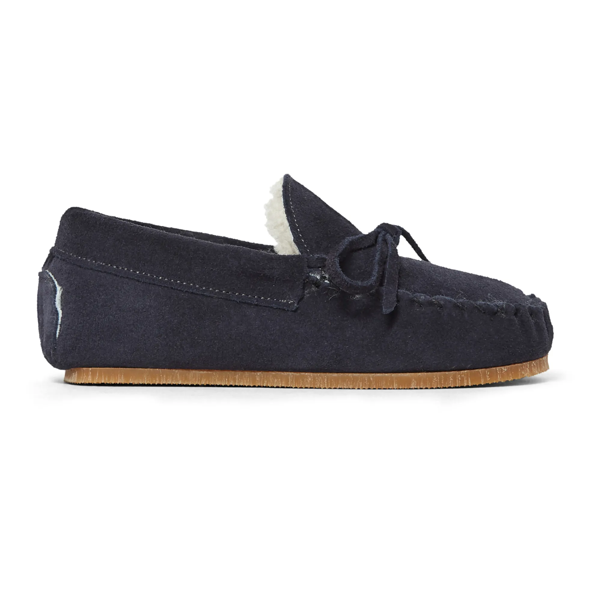 Pèpè Navy Blue Fur-Lined Moccasin Slippers