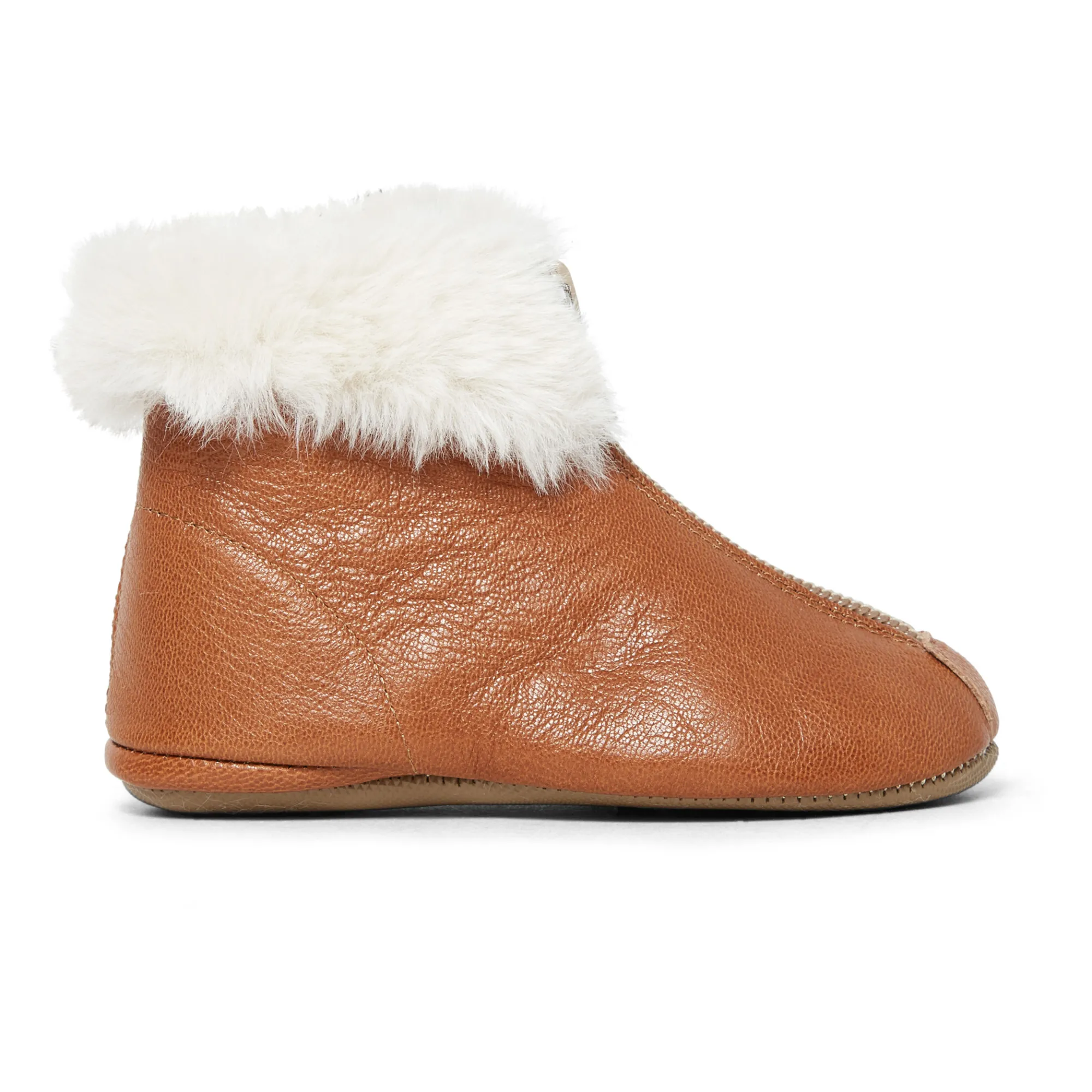 Pèpè Camel Fur-Lined Zip-Up Booties