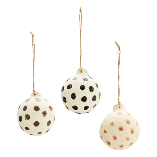 Polka Dot Paper Christmas Baubles - Set of 3 | Off-White
