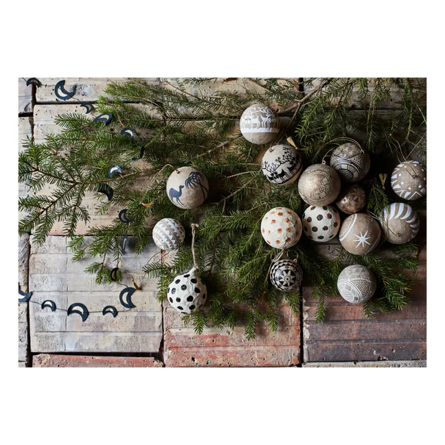 Polka Dot Paper Christmas Baubles - Set of 3 | Off-White