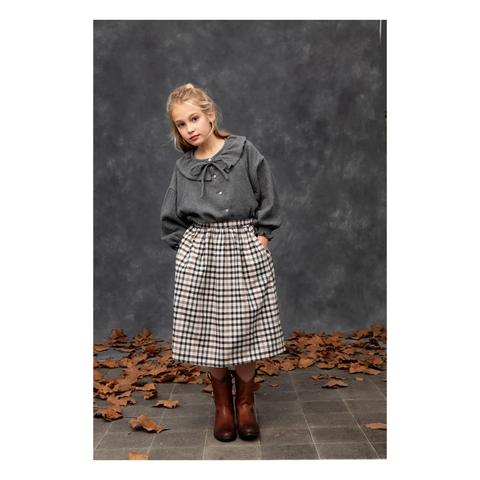 Tocoto Vintage Charcoal Grey Bow Collar Shirt