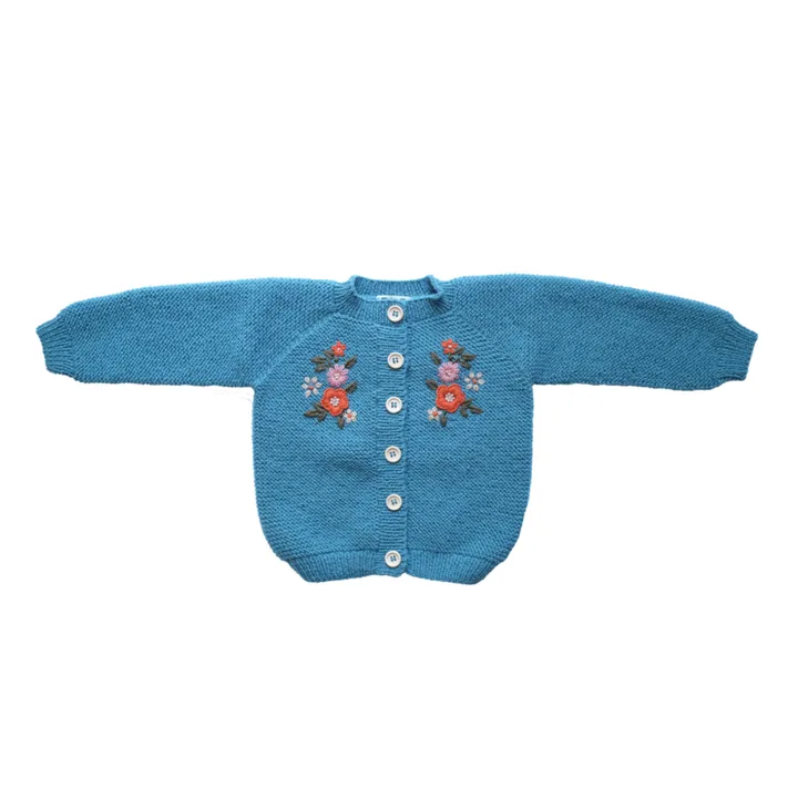 Hand Embroidered Cardigan | Peacock blue- Product image n°0