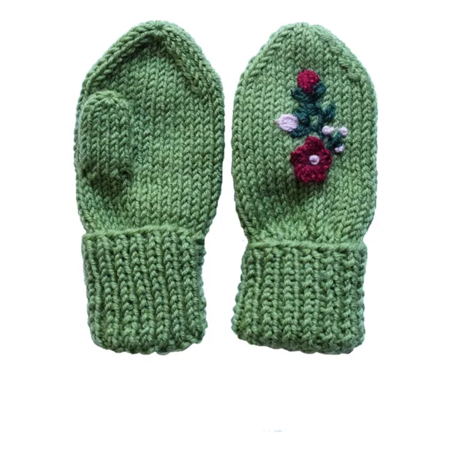 Hand Embroidered Mittens | Green