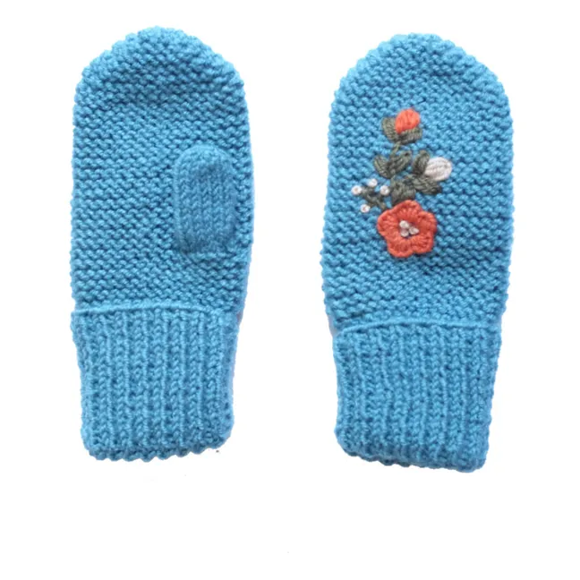 Hand Embroidered Mittens | Peacock blue