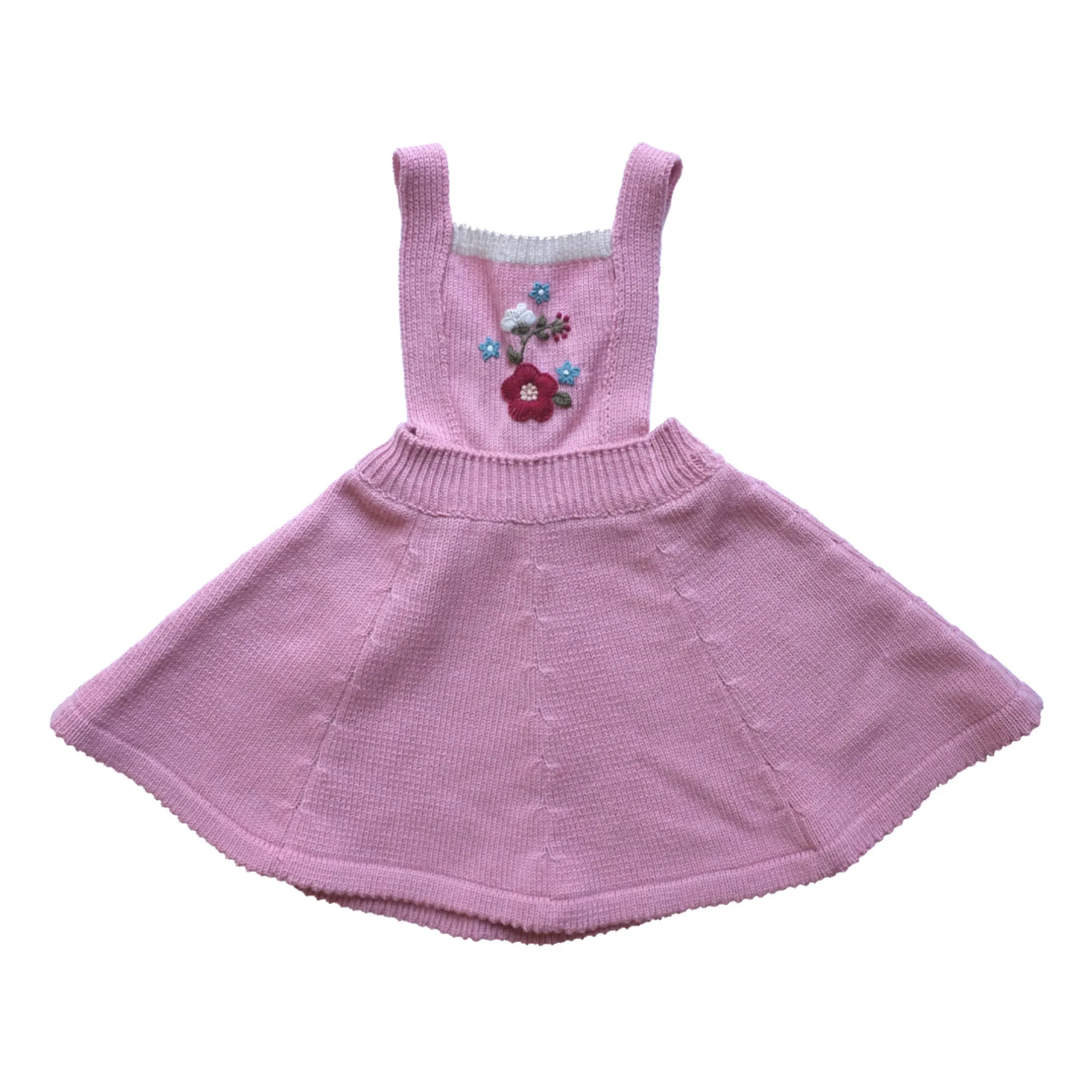 Rko Pink Hand Embroidered Knit Apron Dress