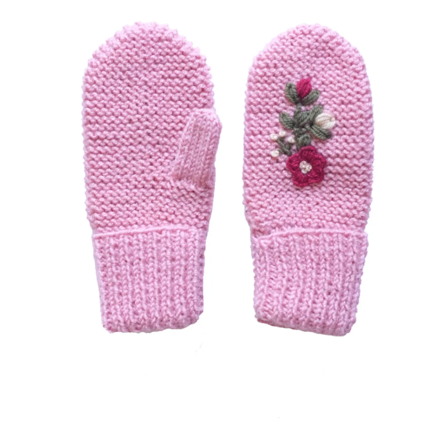 Rko Pink Hand Embroidered Merino Mittens