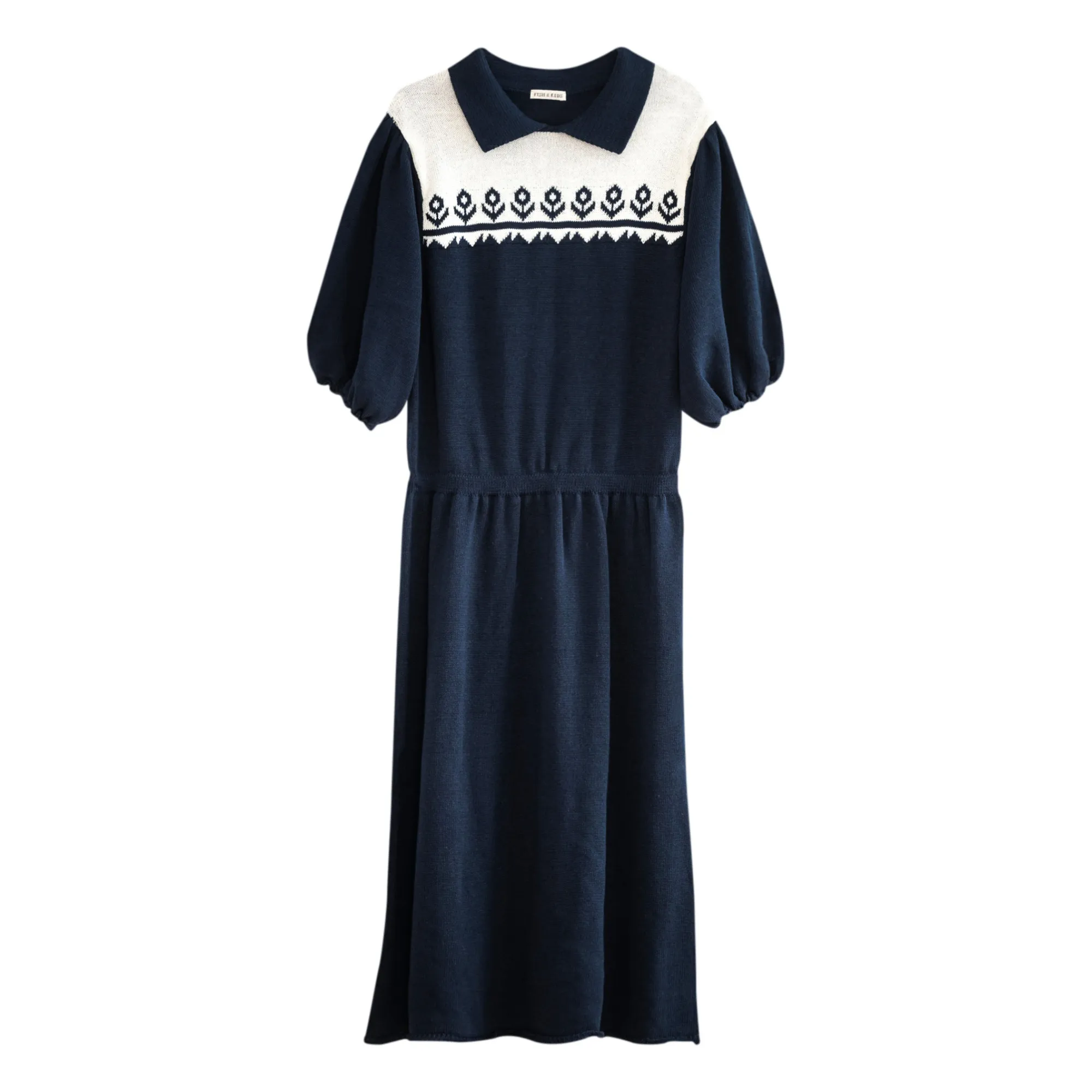 FISH&KIDS 〈KNITTED STRAPS FLOWERS DRESS〉 Fish&Kids - Knitted Flower Dress - Navy blue | Smallable