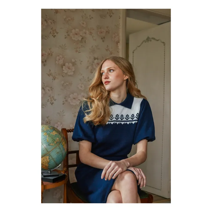 Fish&Kids - Knitted Flower Dress - Navy blue | Smallable