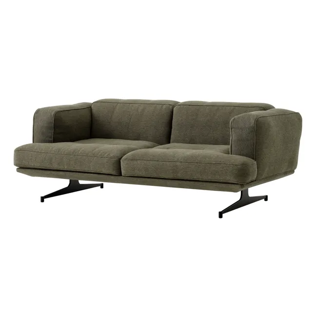 Canapé 2 places Inland AV22, piétement noir | Vert kaki