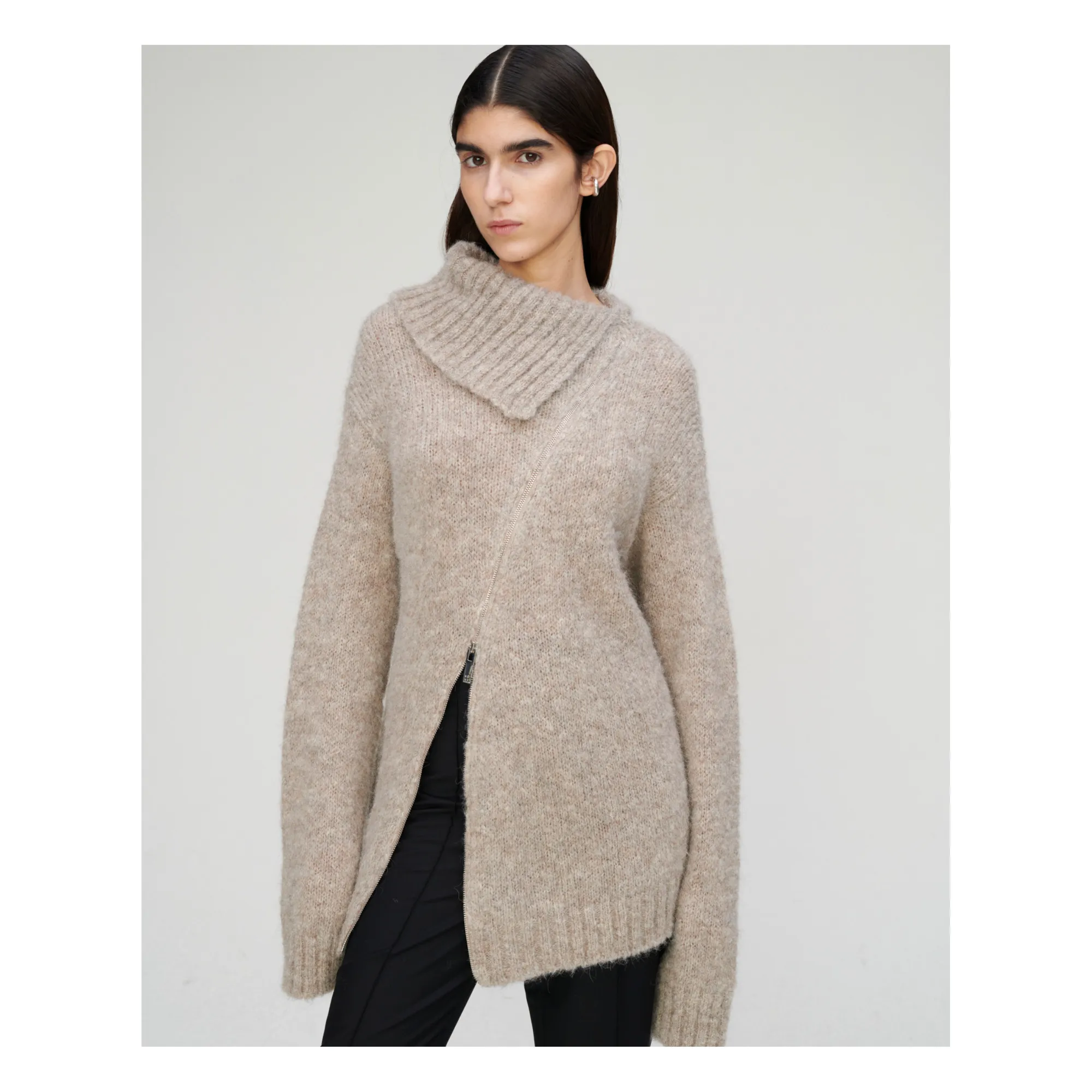 Róhe Women's Beige Pip Zip-Up Alpaca Wool Jumper