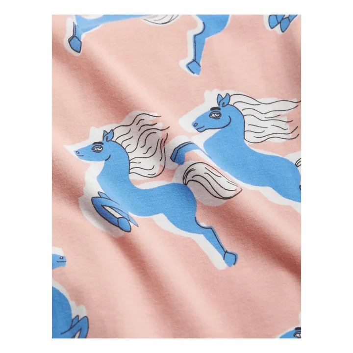 Pantaloni Flare in cotone organico con fantasia cavalli | Rosa- Immagine del prodotto n°2