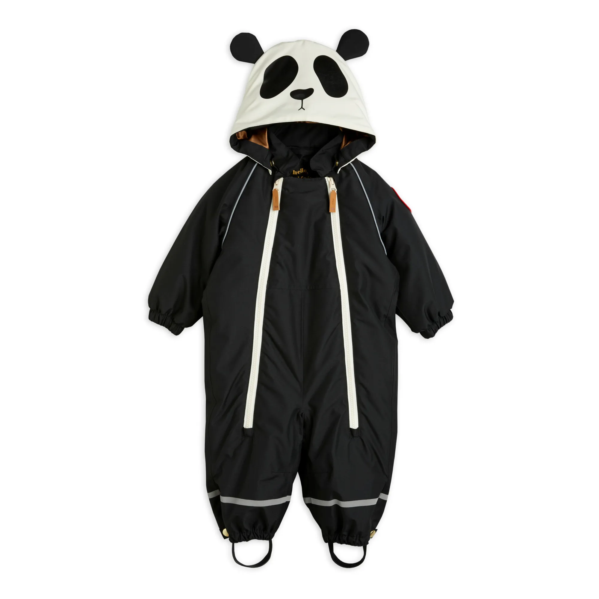 Mini Rodini Black Recycled Polyester Panda Baby Snowsuit
