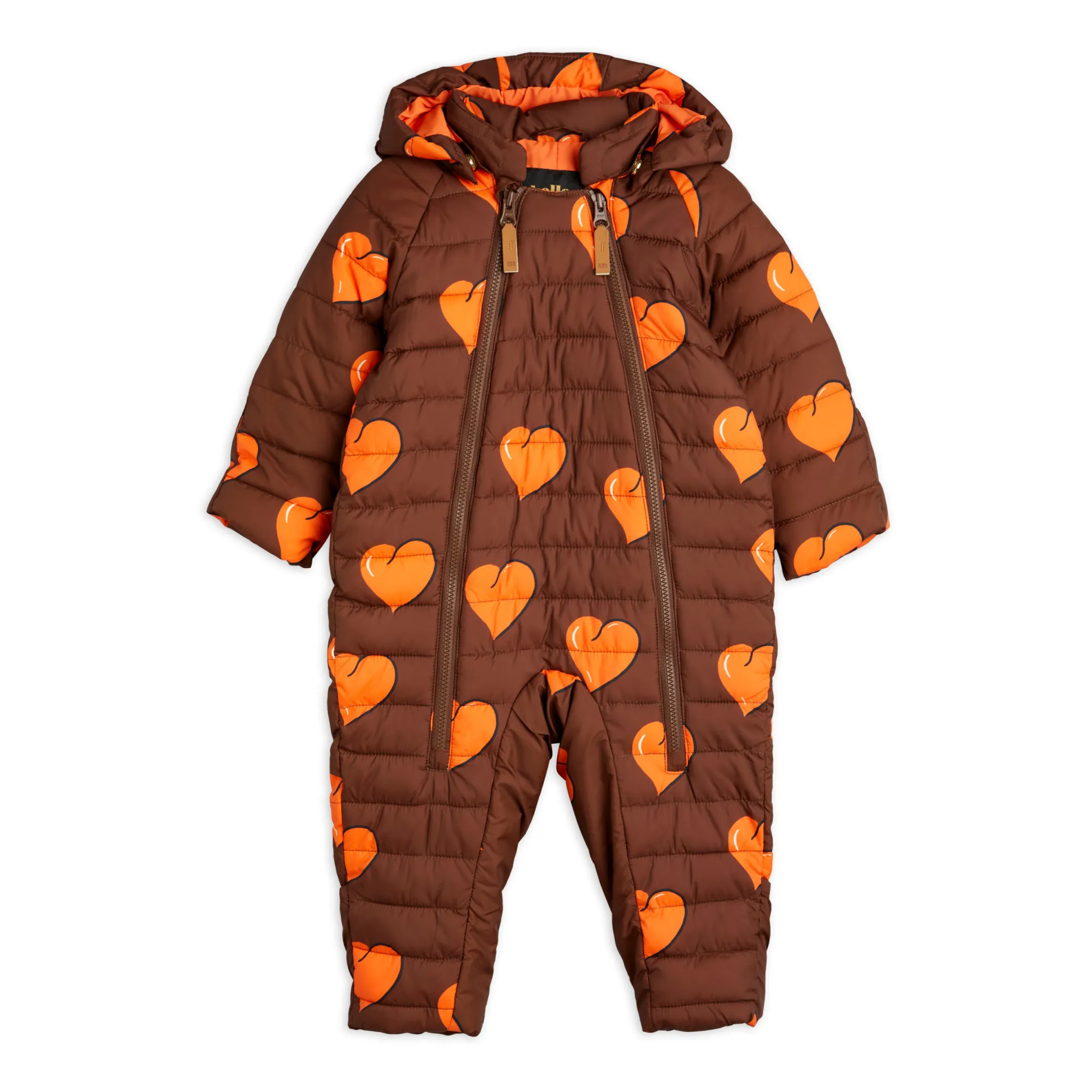 Mini Rodini Brown Recycled Polyester Heart Baby Snowsuit