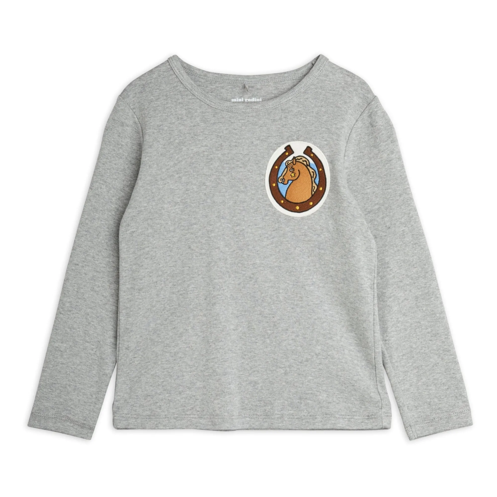 Mini Rodini Grey Organic Cotton Long Sleeve Horse T-Shirt