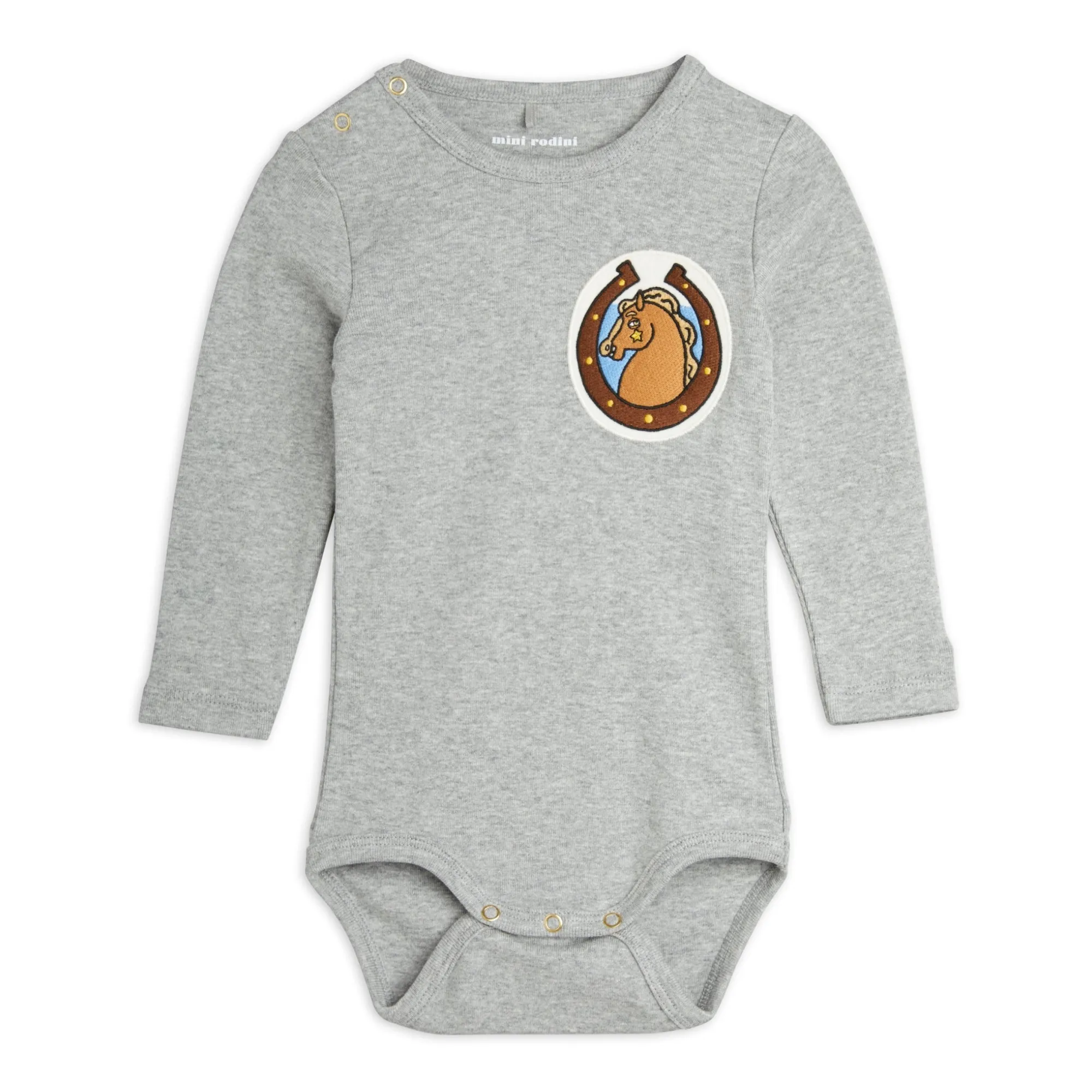 Mini Rodini Grey Organic Cotton Horse Baby Bodysuit