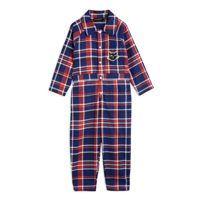 Organic Cotton Checked Jumpsuit | Navy blue