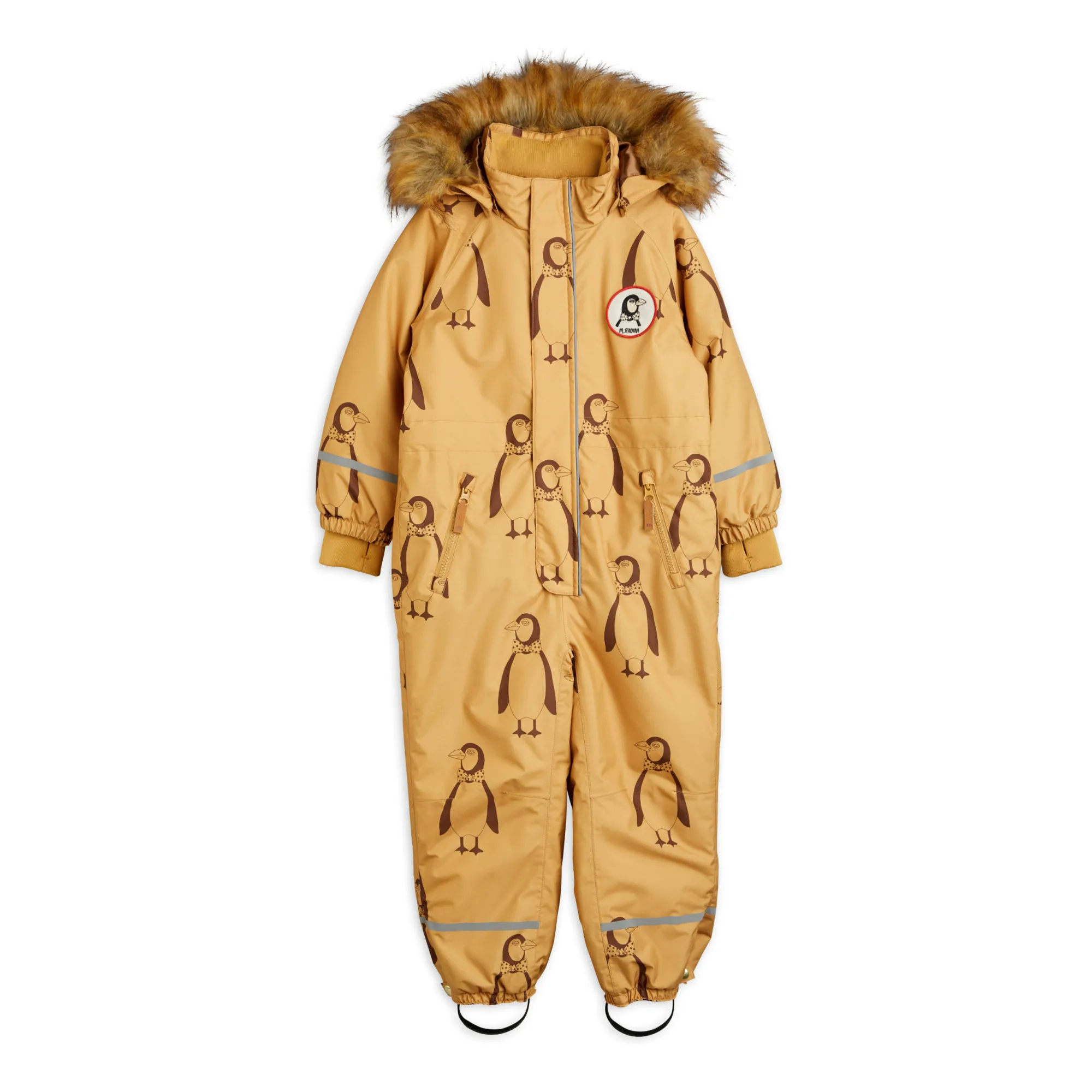 Mini Rodini Brown Recycled Polyester Penguin Baby Snowsuit