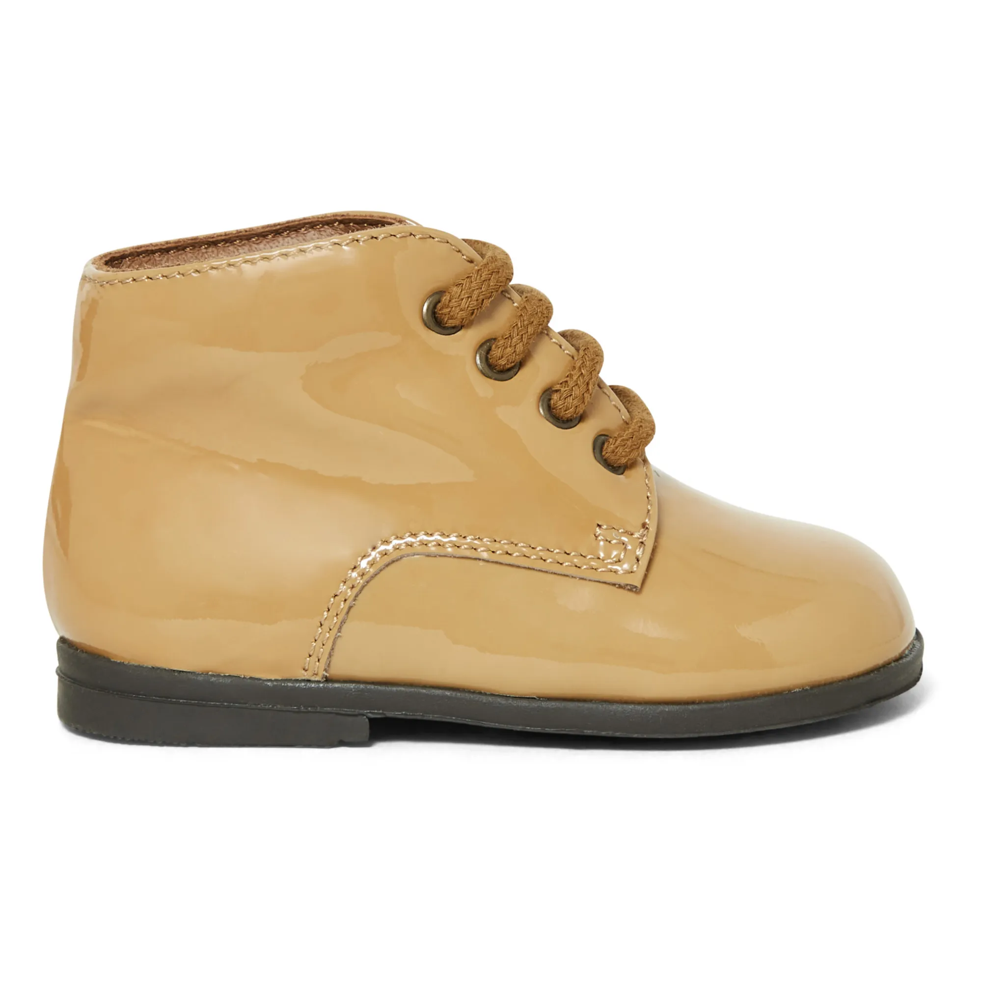 Pèpè Camel Patent Leather Lace-Up Boots