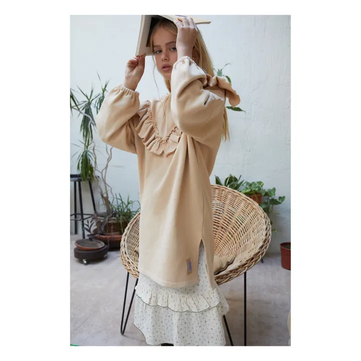 Vestido de algodón orgánico con textura Colette | Albaricoque- Imagen del producto n°1