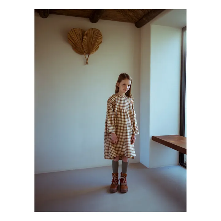 Organic Cotton Checked Dress | Beige- Product image n°1