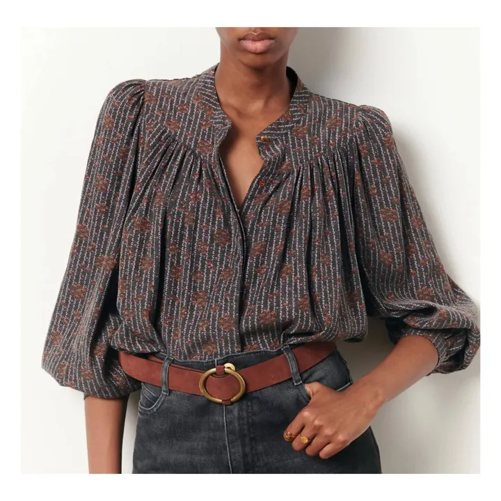 Leonce Cupro Printed Blouse | Charcoal grey- Product image n°1