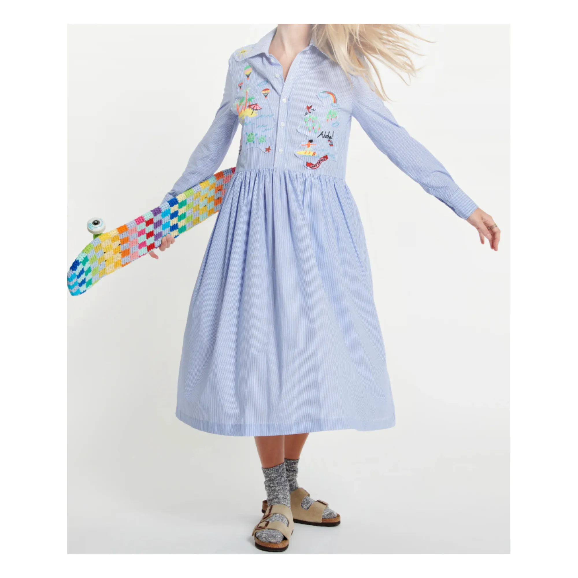 Mira Mikati - Patmos Striped Embroidered Dress - Blue