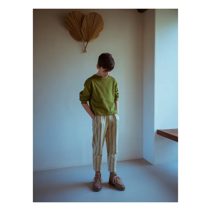 Striped Organic Cotton Trousers | Green- Product image n°1