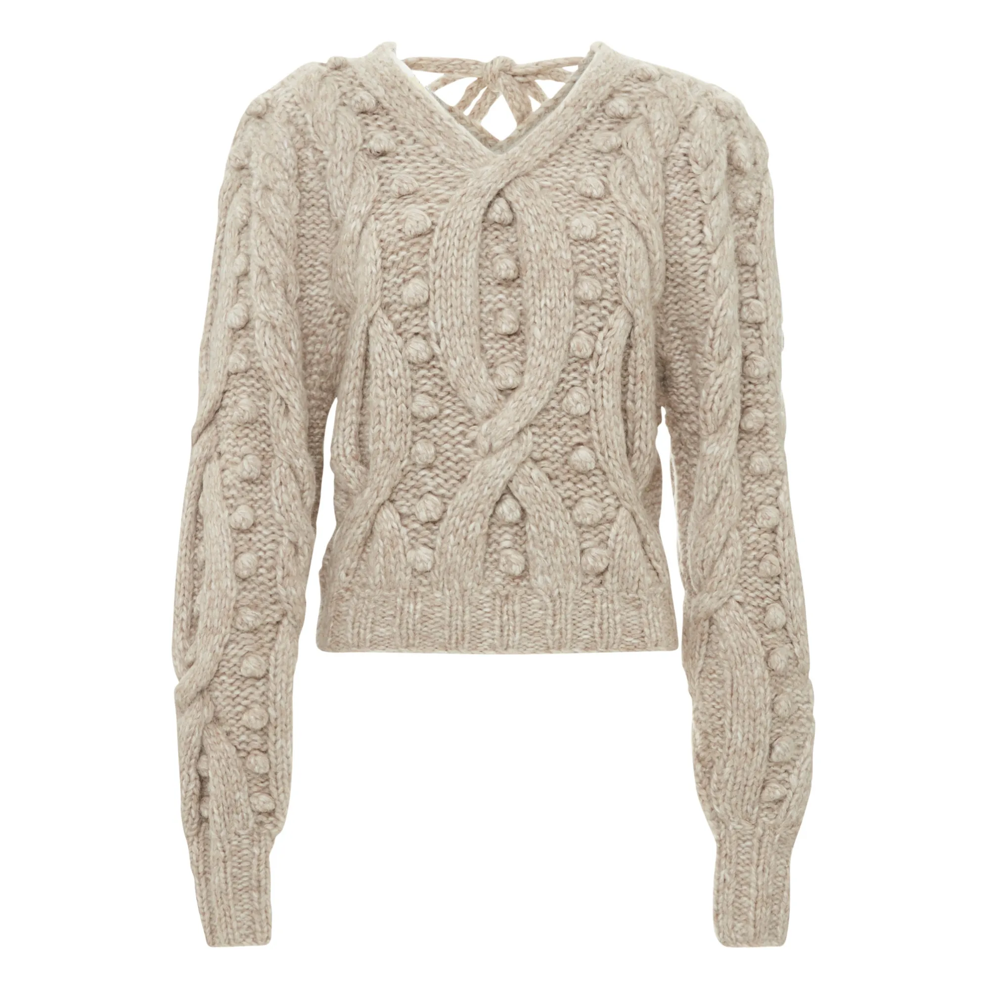 Sea Ny Beige Caden V-Neck Cable Knit Jumper
