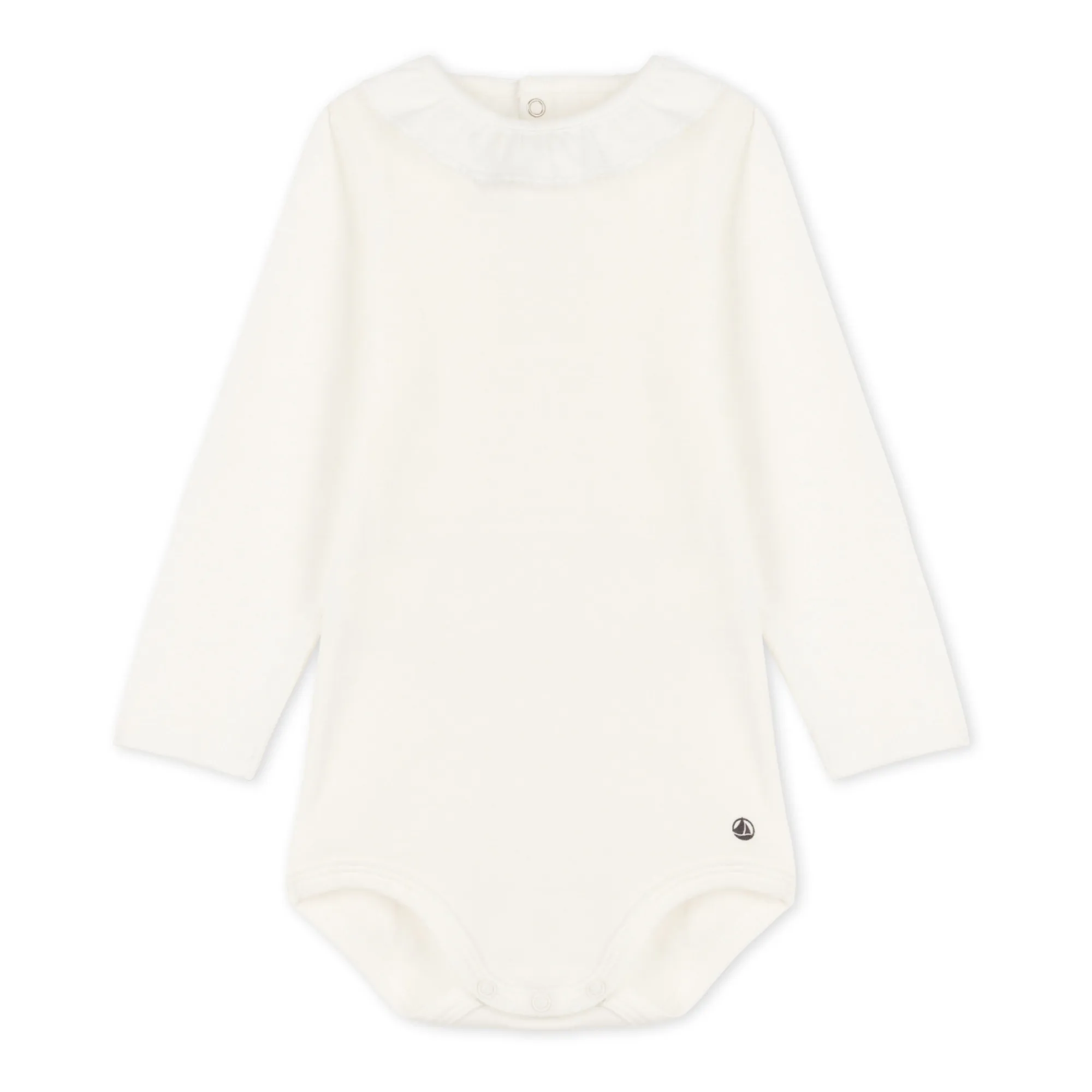 Petit Bateau White Organic Cotton Peter Pan Collar Baby Bodysuit