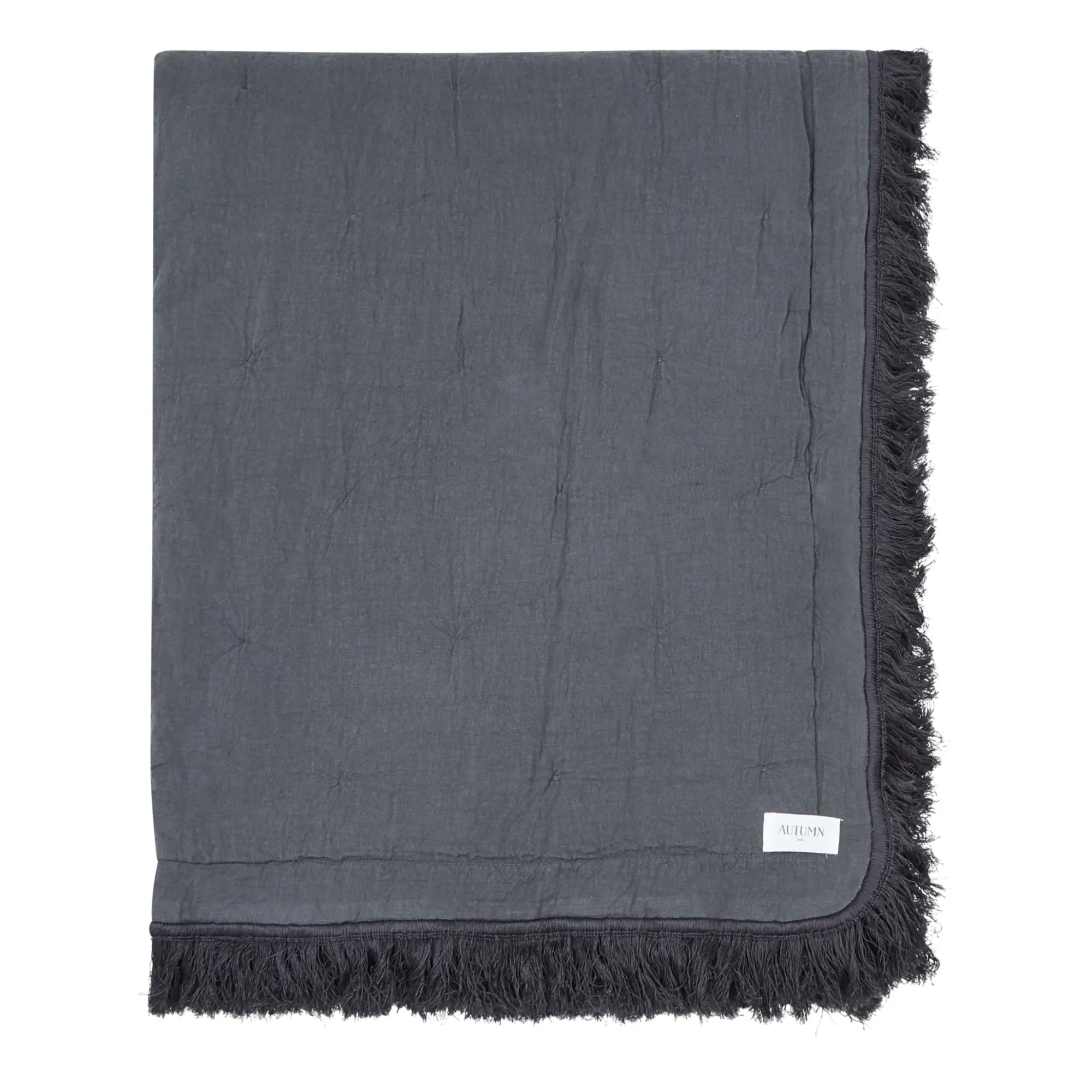 Autumn Carbon Organic Cotton And Linen Fringed Bedspread