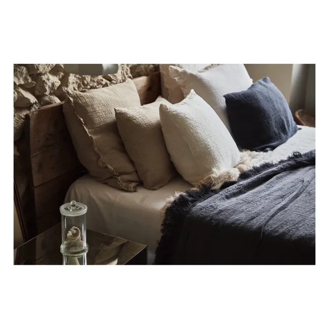 Bettbezug aus Bio-Baumwolle und Bio-Leinen mit Fransen | Kohle