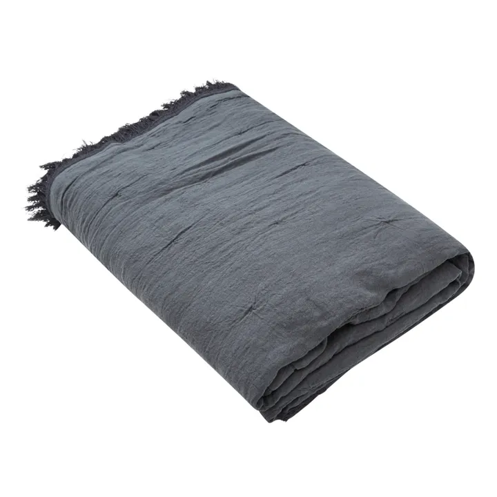 Couvre lit en coton et lin bio avec franges | Charbon- Image produit n°3