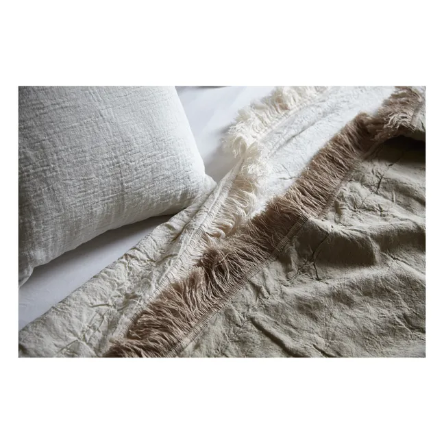 Couvre lit en coton et lin bio avec franges | Chêne
