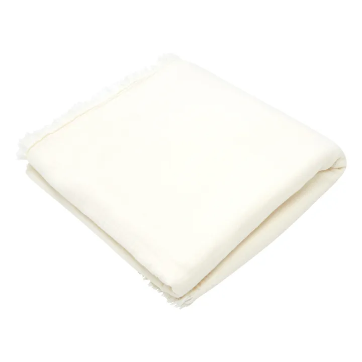 Tovaglia, modello: Hanoï, in doppia garza di cotone, con frange | Bianco latte- Immagine del prodotto n°4
