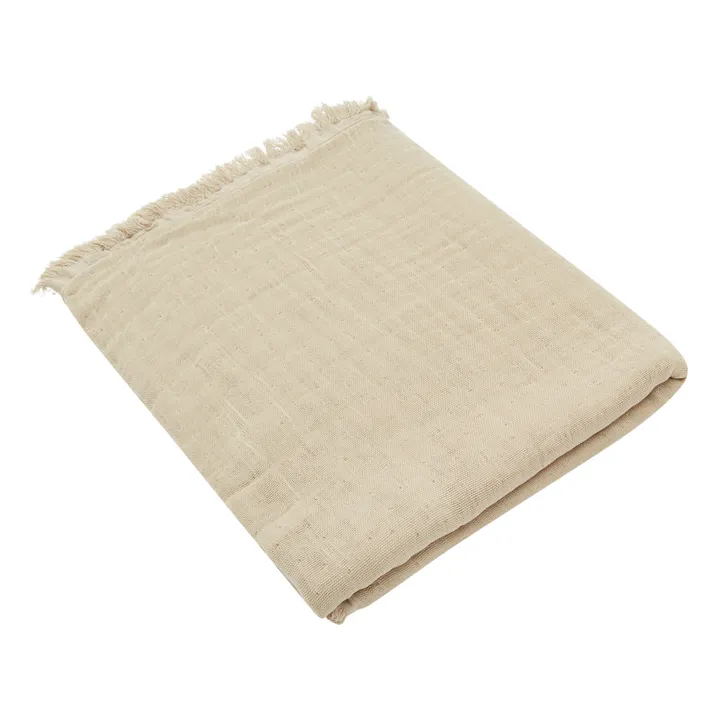 Loulou Double Cotton Muslin Fringed Blanket | Brown- Product image n°3