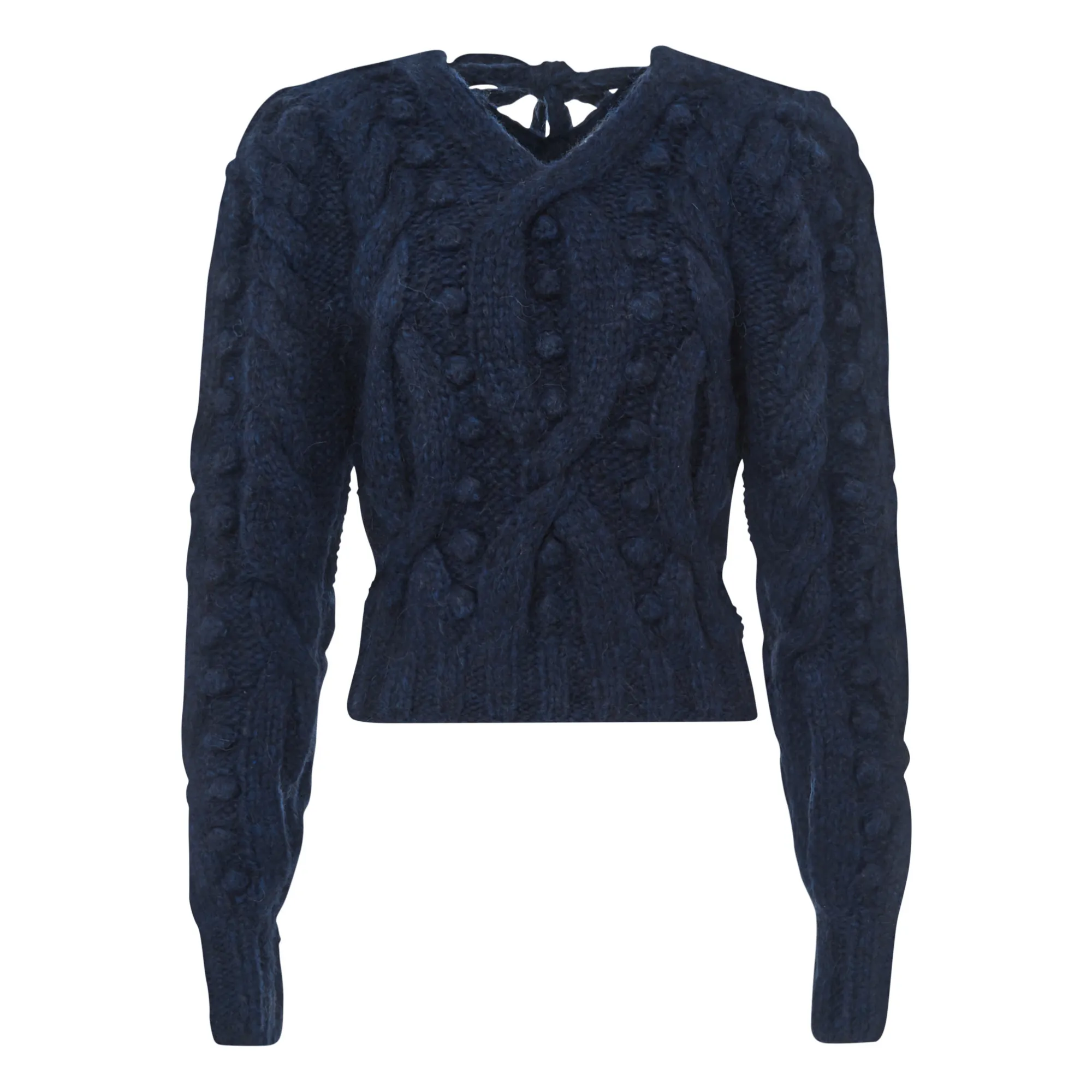 Sea Ny Navy Blue Caden V-Neck Cable Knit Jumper