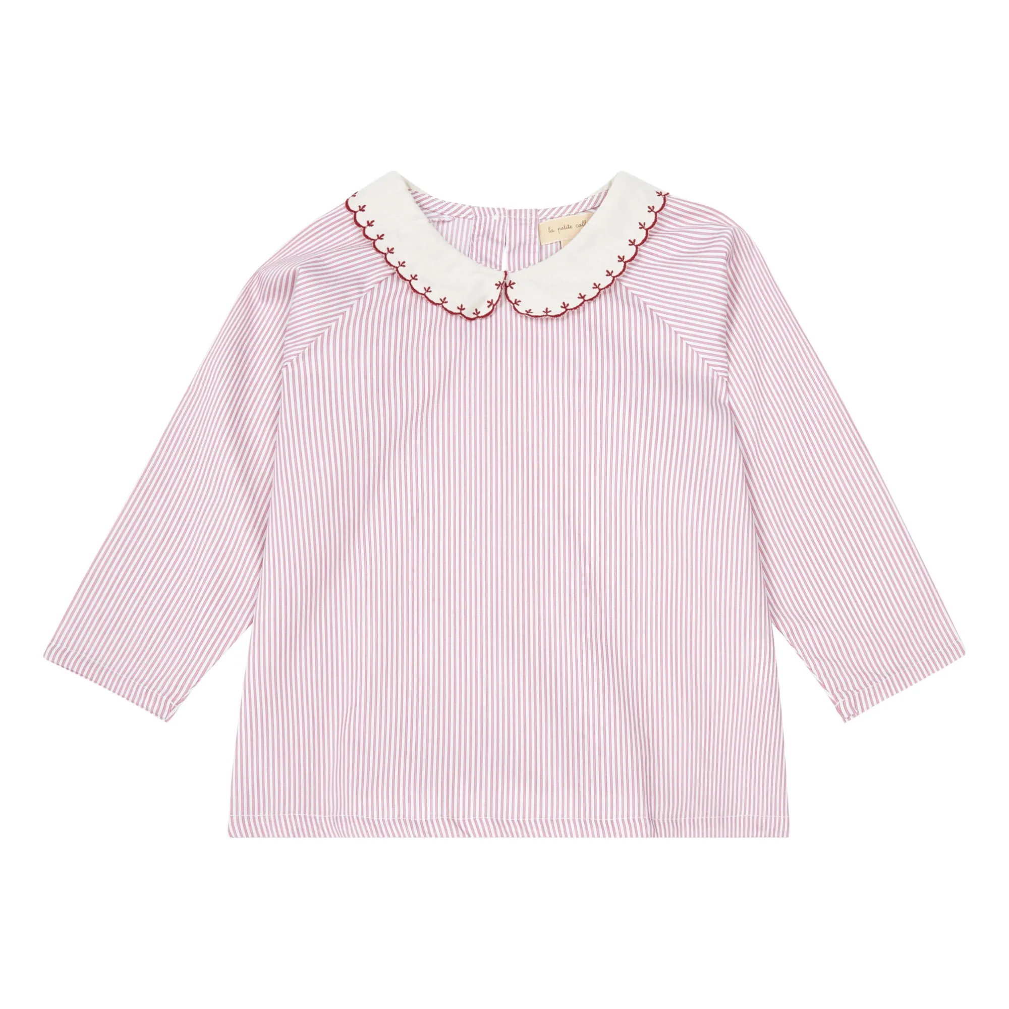 La Petite Collection Burgundy Organic Cotton Striped Embroidered Collar Blouse