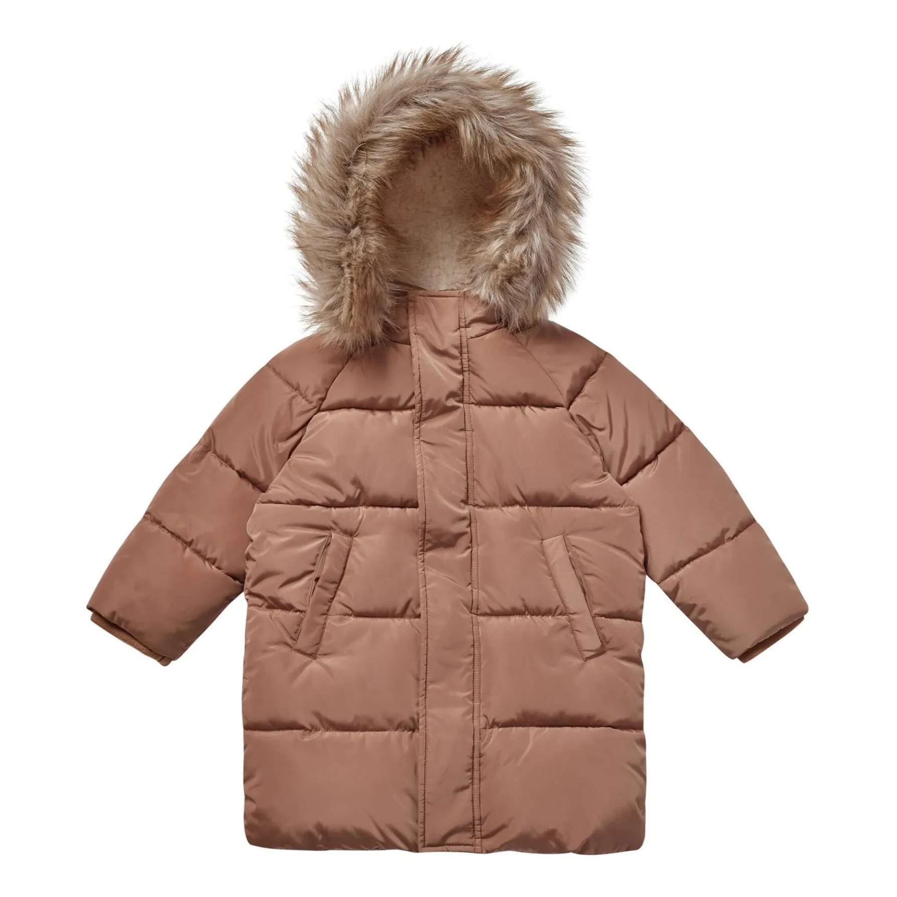 Rylee + Cru Camel Long Hooded Puffer Jacket